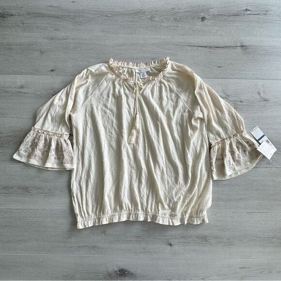 Skye’s the Limit St. Croix Crinkle Embroidered Blouse Natural XL NWT IN PACKAGE - Picture 5 of 7